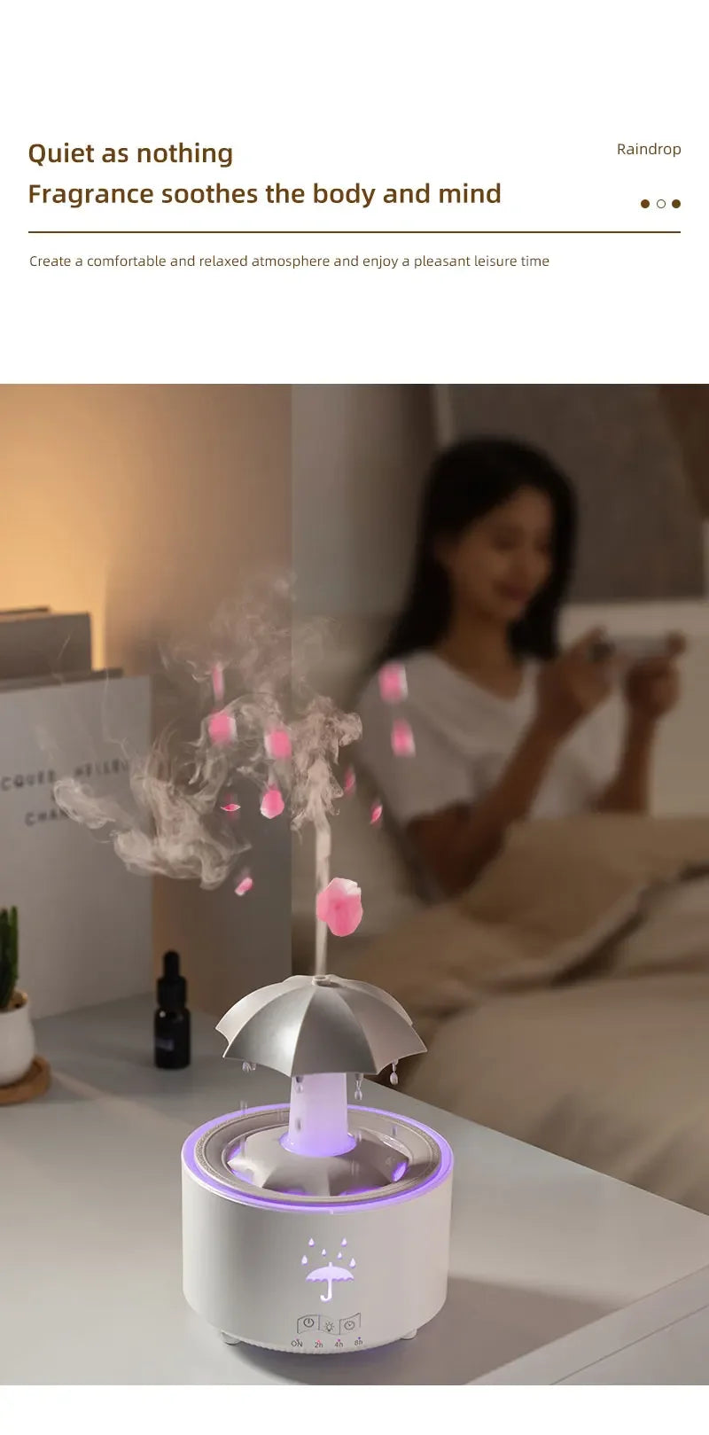 Creative Umbrella Water Drop Air Humidifier with Colorful Light