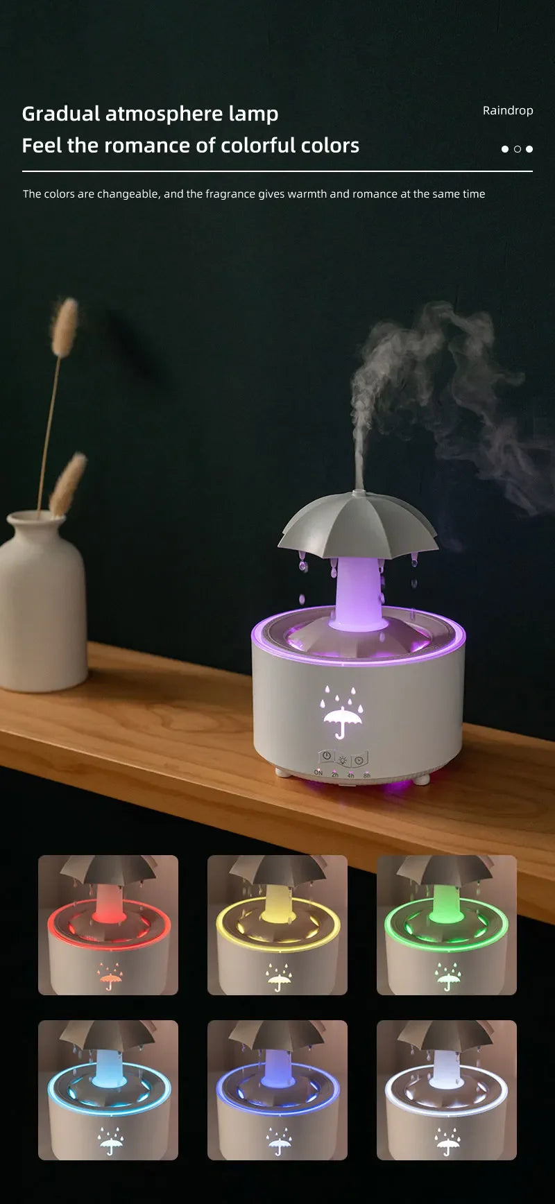 Creative Umbrella Water Drop Air Humidifier with Colorful Light