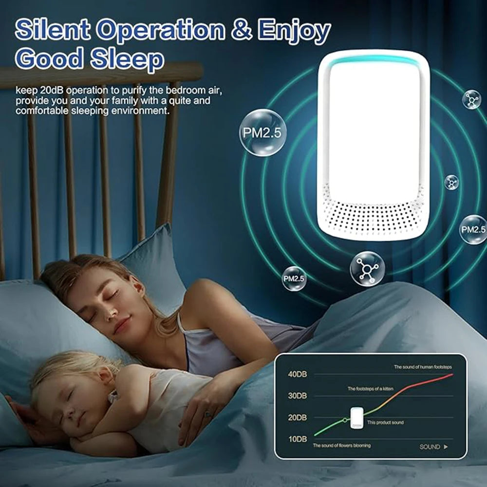 🌿 Mini Negative Ion Air Purifier – Ultra-Quiet, Chemical-Free, and Portable