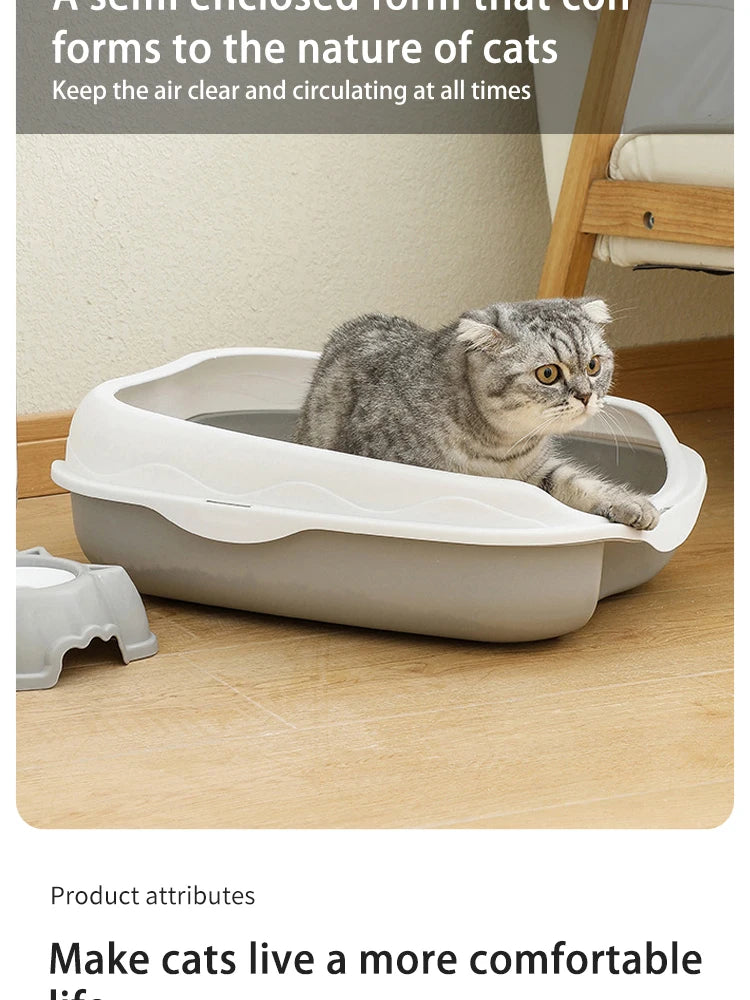 Semi-Enclosed Spatter-Proof Cat Litter Box