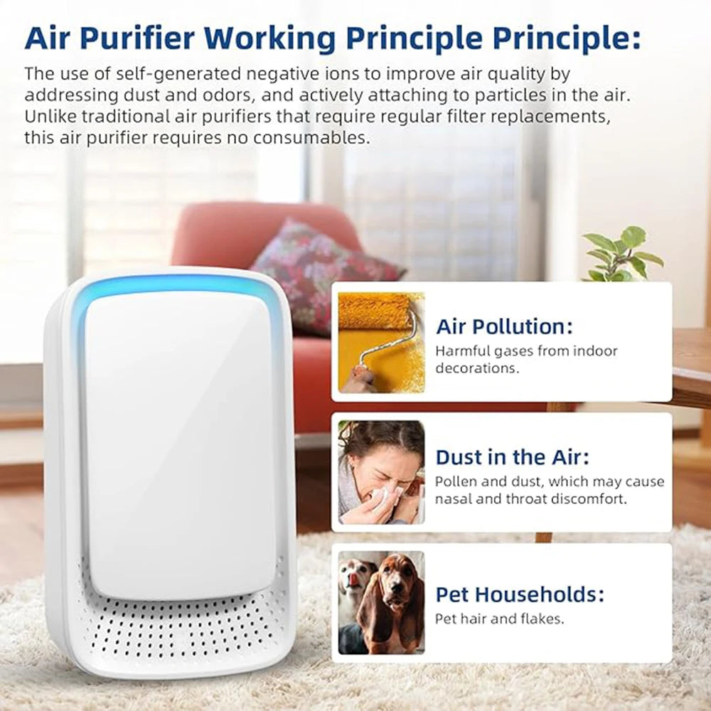🌿 Mini Negative Ion Air Purifier – Ultra-Quiet, Chemical-Free, and Portable
