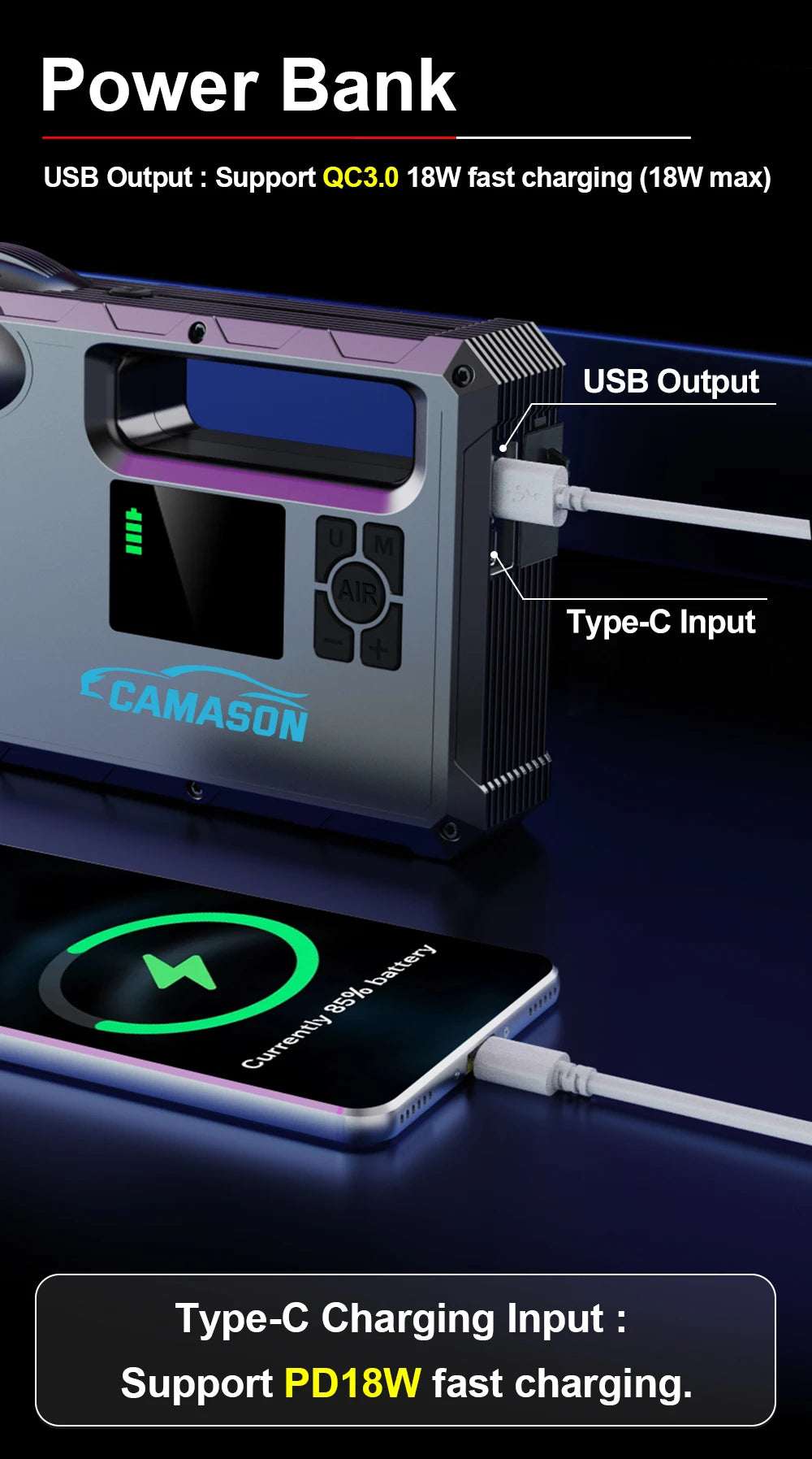 Car Jump Starter  Air Pump  12000-18000mAh Power Bank