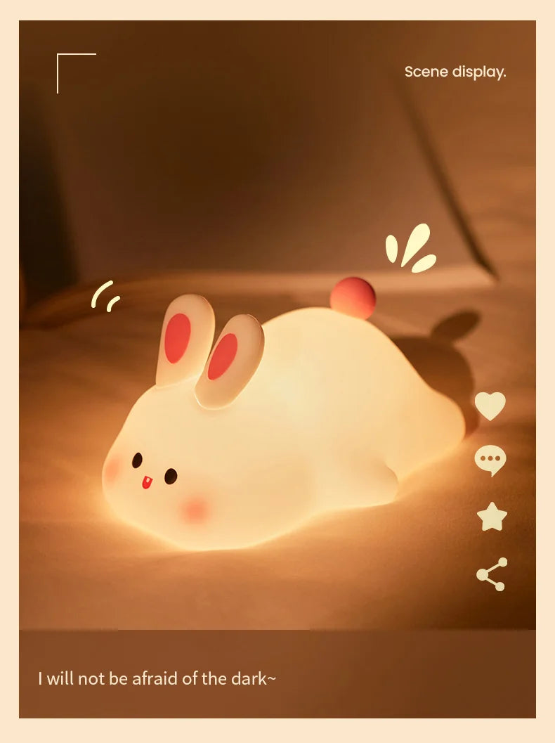 Cute Rabbit-shaped USB Rechargeable Silicone Night Light for Bedroom