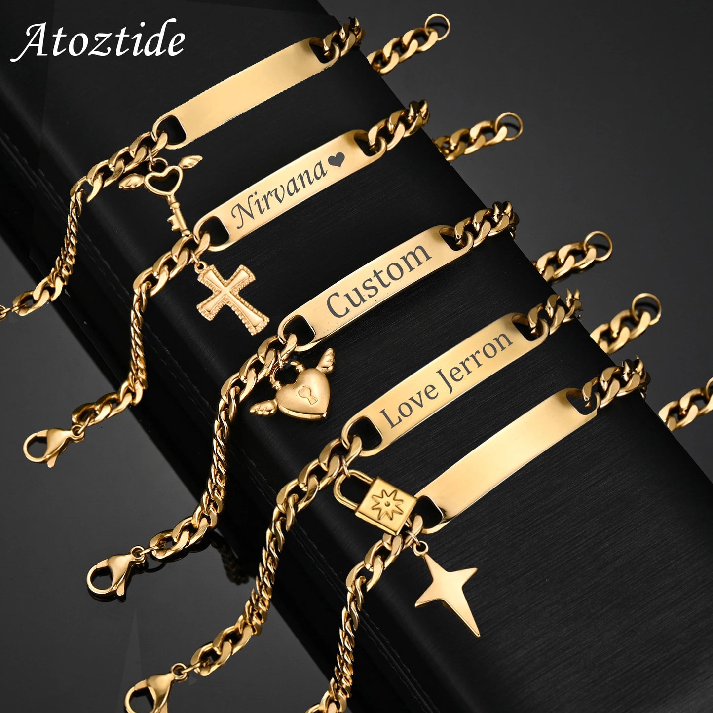 Atoztide Personalized Cross & Heart Bracelet