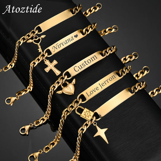 Atoztide Personalized Cross & Heart Bracelet