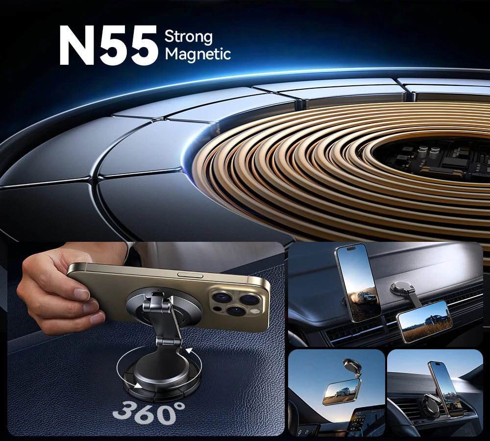 Magnetic Car Mount N55 Strong Magnet 15W Wireless Charging 360° Rotation