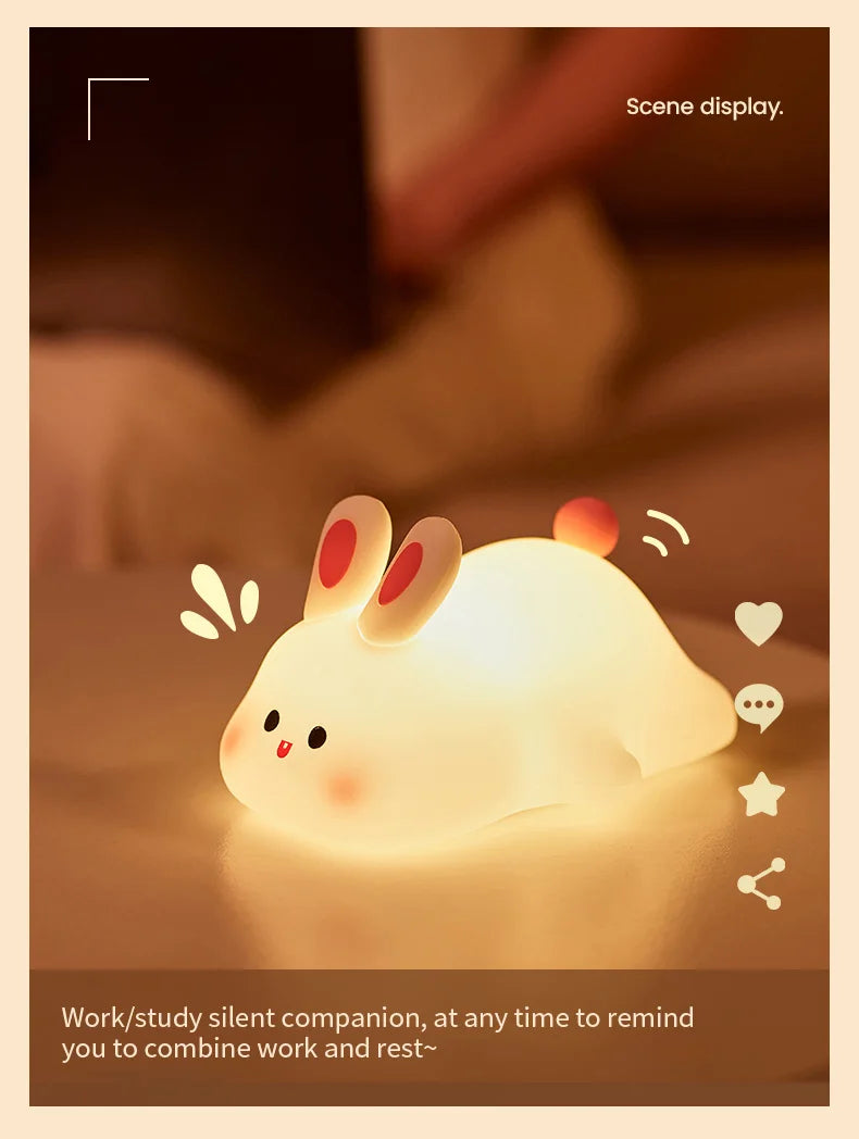 Cute Rabbit-shaped USB Rechargeable Silicone Night Light for Bedroom