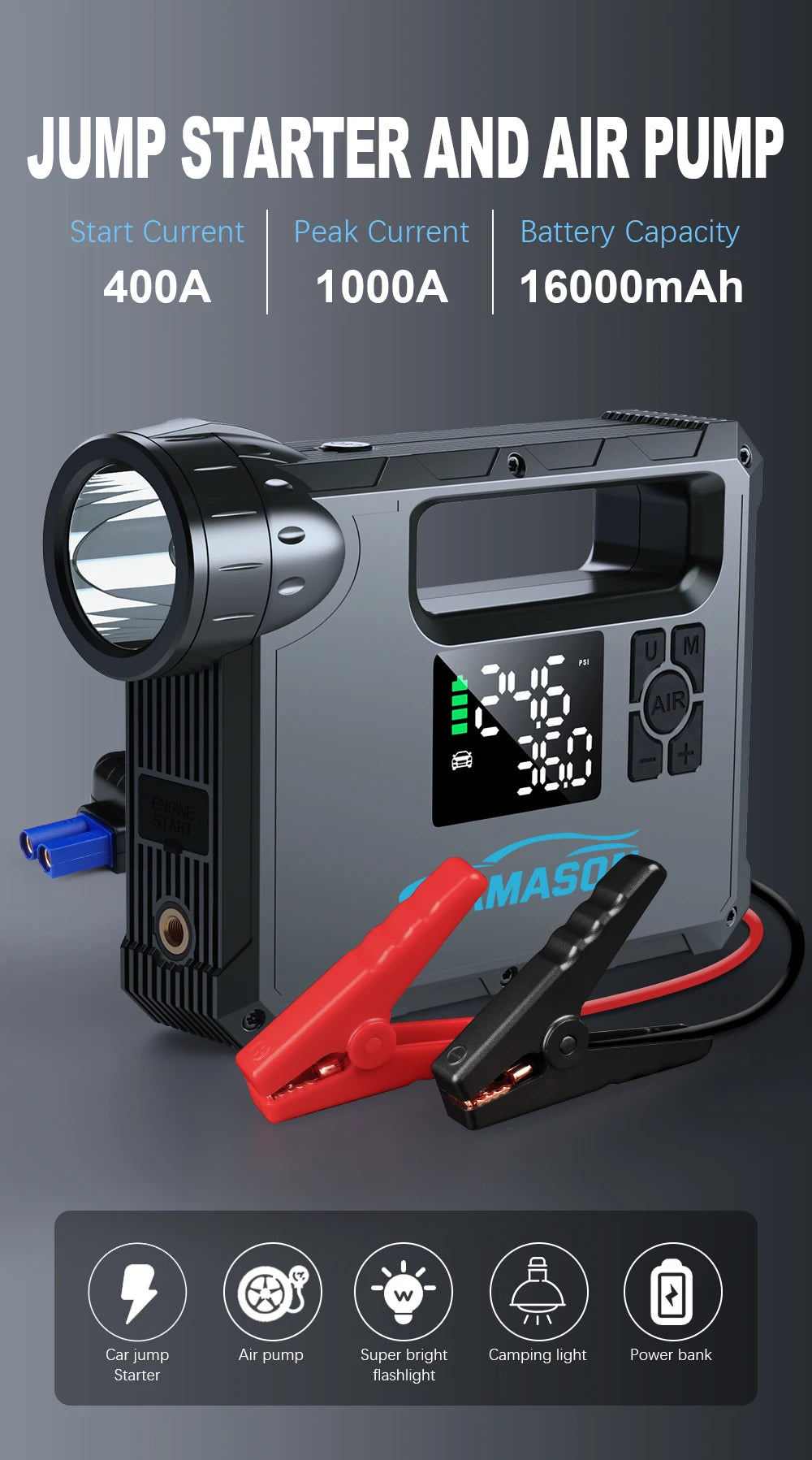 Car Jump Starter  Air Pump  12000-18000mAh Power Bank