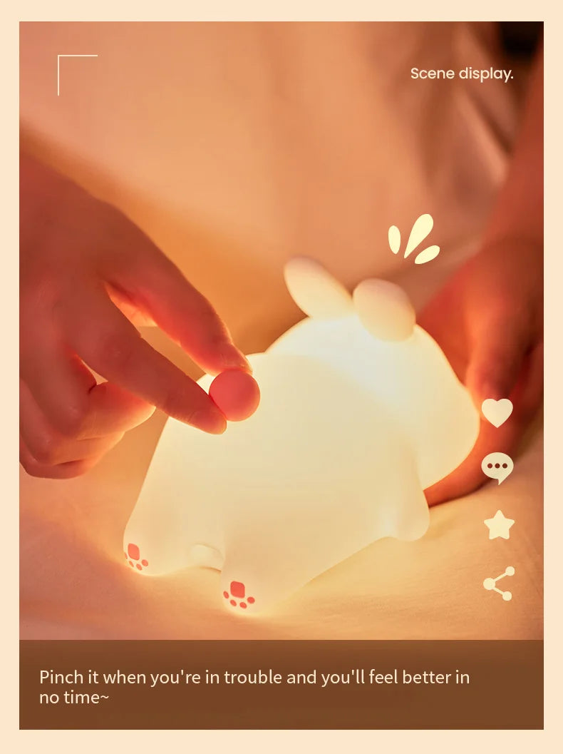 Cute Rabbit-shaped USB Rechargeable Silicone Night Light for Bedroom