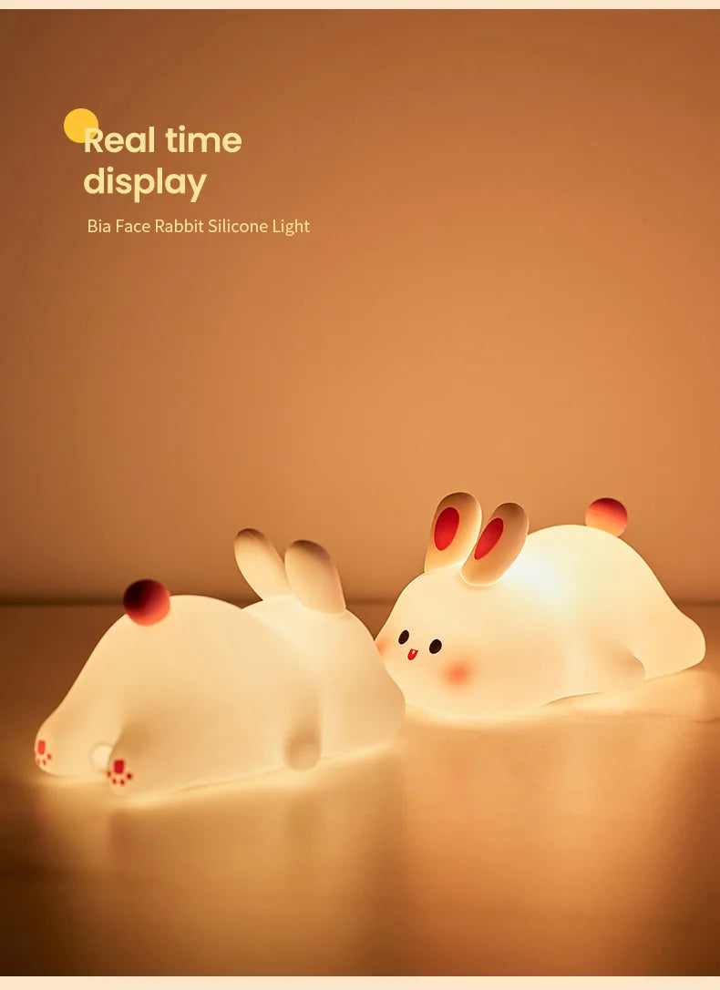 Cute Rabbit-shaped USB Rechargeable Silicone Night Light for Bedroom